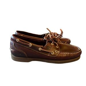 Timberland brown leather boat shoes.
